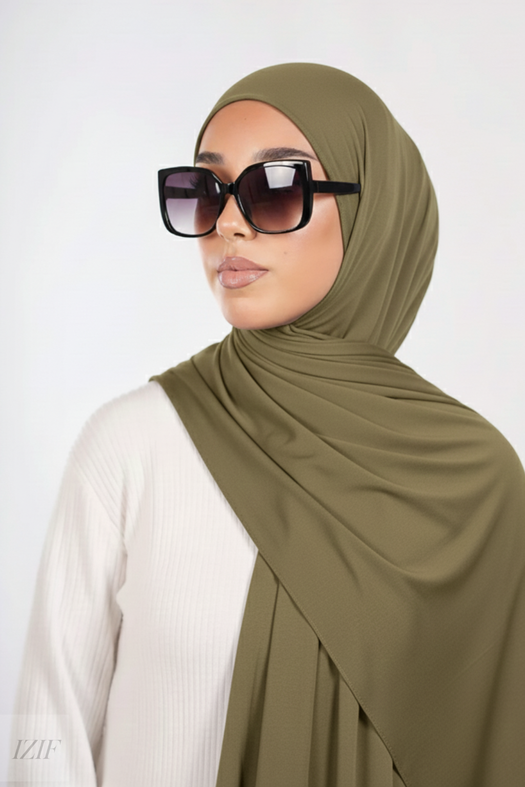 Hijab jersey liquide vert kaki - Izifhijab