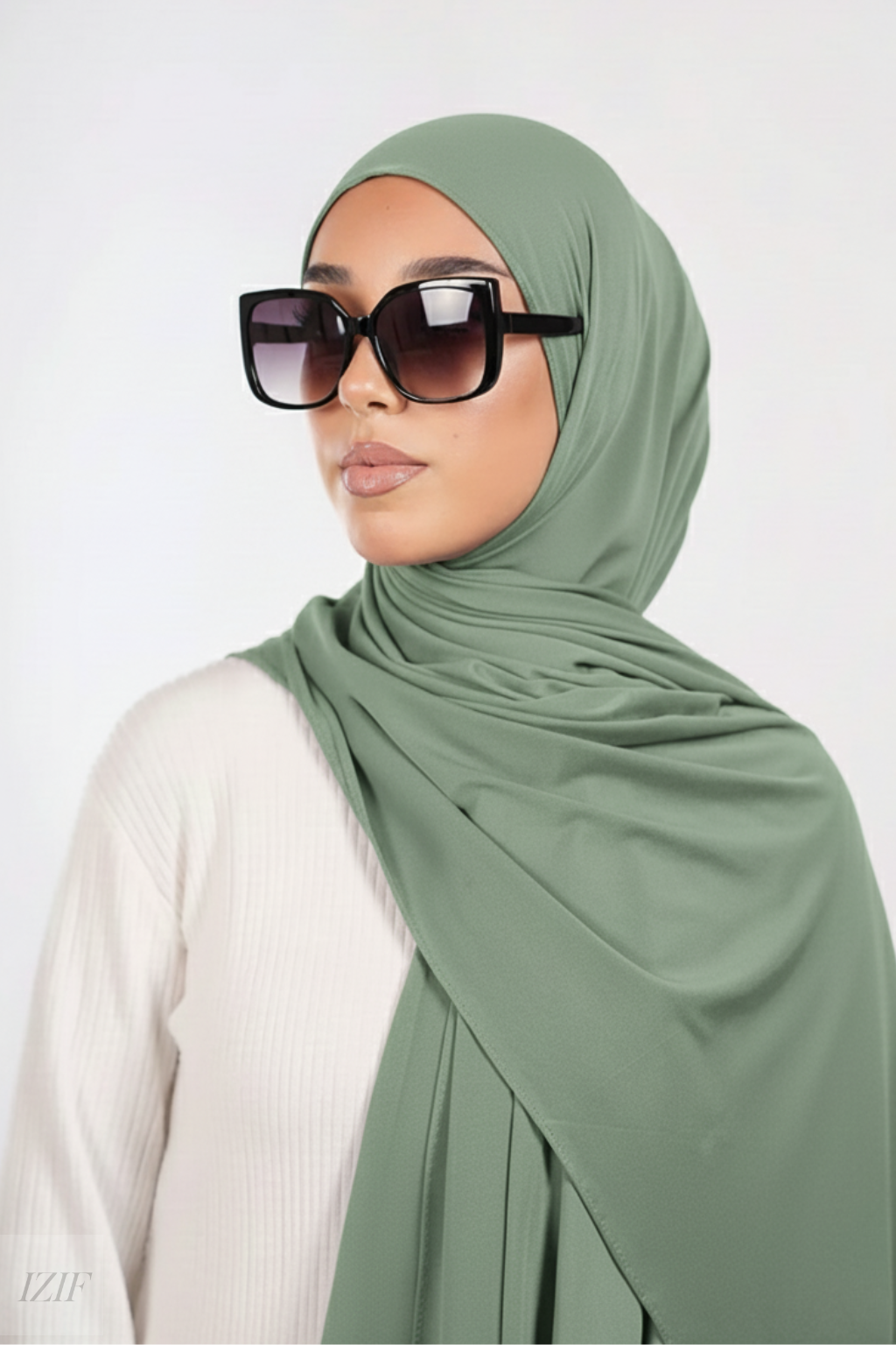 Hijab jersey liquide vert sauge - Izifhijab