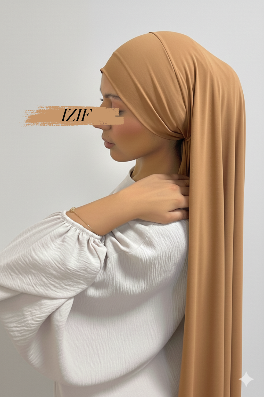 Hijab jersey premium à enfile camel